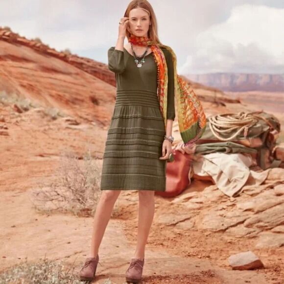 Sundance Women's Size M Sculptured Delight Silk Cotton Sweater Midi Dress Ruffle - Picture 3 of 11